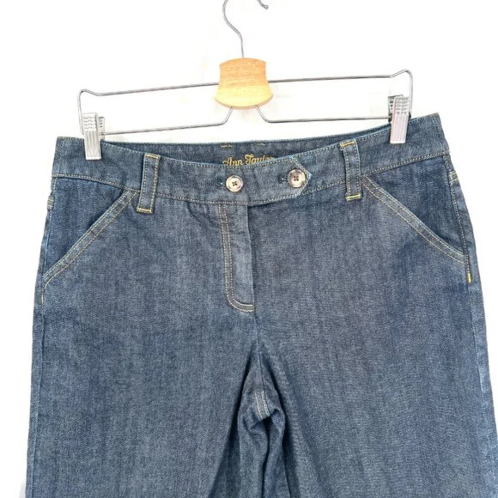 Ann Taylor modern fit Lindsay waist dark wash denim‎ blue wide leg cropped 10
